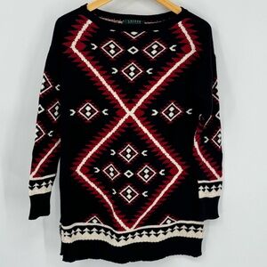 Lauren Ralph Lauren Fair Isle Aztec Knit Sweater Black Red Cream Women’s Small